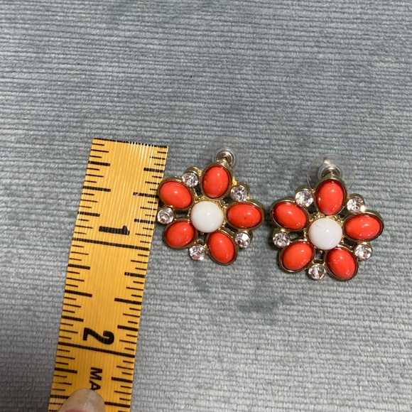 Vintage, beautiful, orange white clear gemstone pierced earrings 1” across, gold - Picture 4 of 4